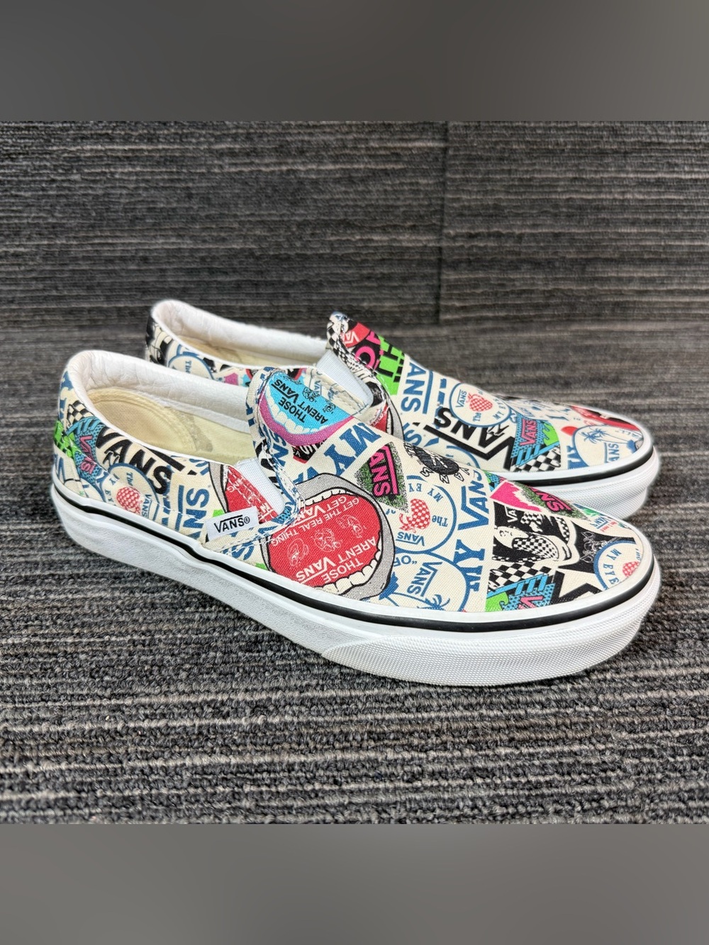 Vans Sticker Mash-Up Slip On Sneakers Multi Color  Mens 7 Women’s 8.5